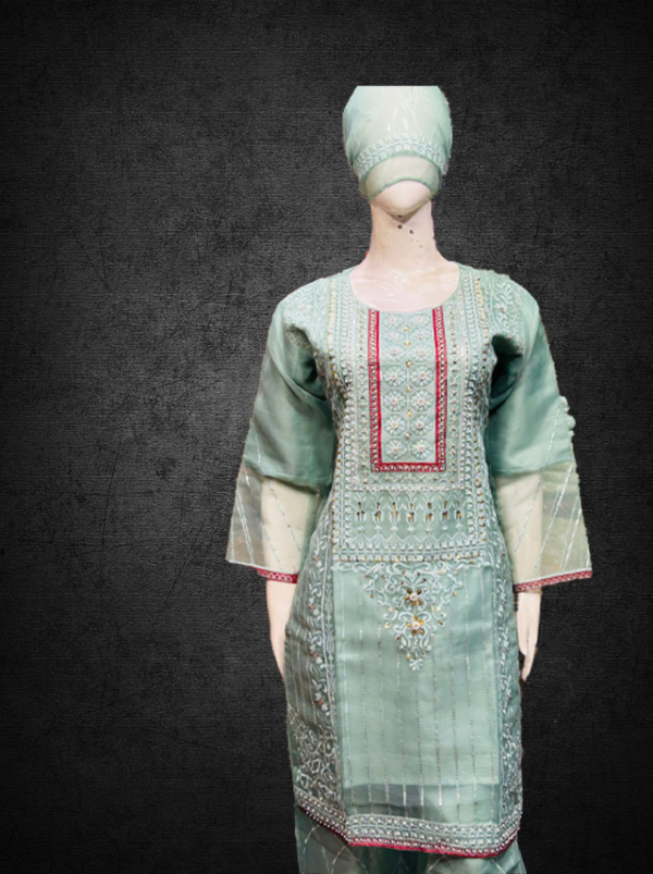 Stuff organza, embroidered,stitched suites 3piece &handmade  with elegant quality - Image 2