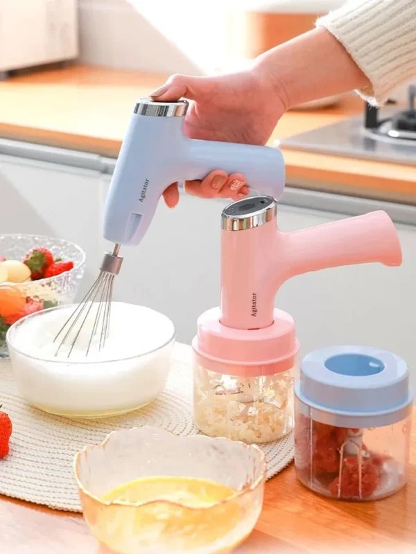 3 In 1 USB Electric Egg Beater Garlic Meat Grinder Food Blender Electric Chopper Hand Mixer Egg Beater Chopper Electric Whisk Mixer Coffee Milk Cream Beater