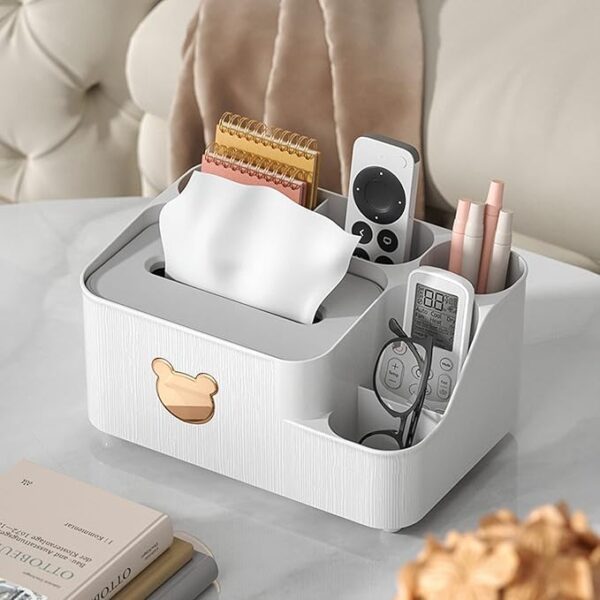Multifunction Tissue Box Rectangular with Side Organizer Facial Tissue Holder Dispenser for compartments Holding iPad Phones, Remote Controls, Reading Glasses , Notepads & Pens