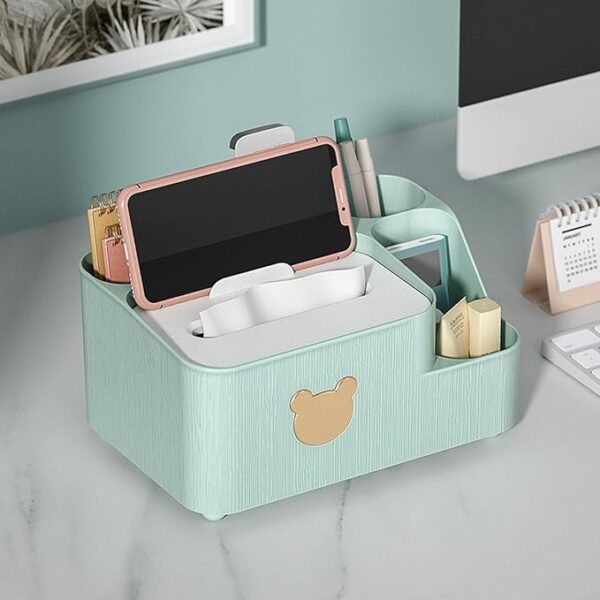 Multifunction Tissue Box Rectangular with Side Organizer Facial Tissue Holder Dispenser for compartments Holding iPad Phones, Remote Controls, Reading Glasses , Notepads & Pens