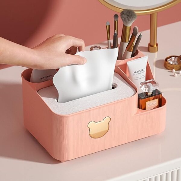 Multifunction Tissue Box Rectangular with Side Organizer Facial Tissue Holder Dispenser for compartments Holding iPad Phones, Remote Controls, Reading Glasses , Notepads & Pens