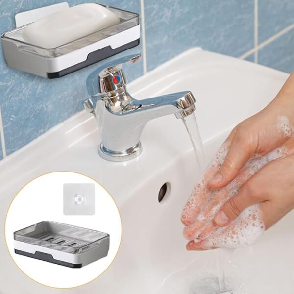 Random Color - Wall Mounted No Drilling Self Adhesive Soap Dish, Self–Adhesive Soap Tray, Wall Mounted Shower Soap Holder, Plastic Wall Mounted Soap Dish Drain Soap Tray Holder Container, Soap Tray - Image 3