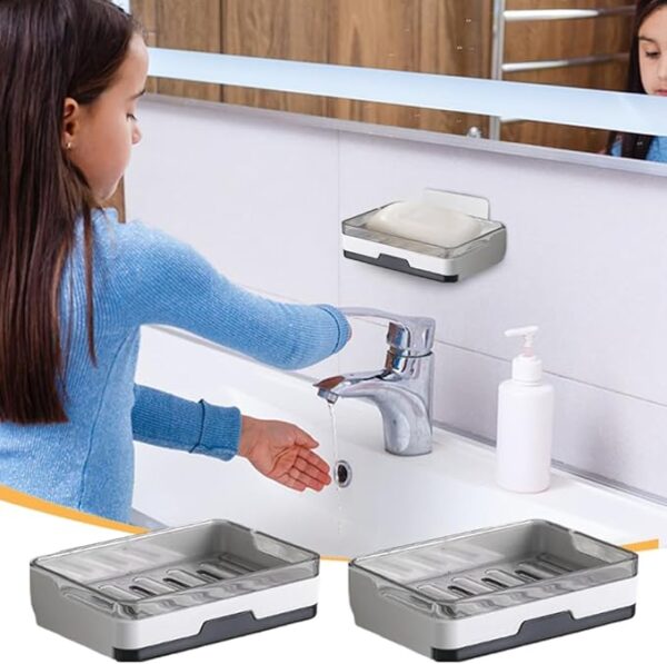 Random Color - Wall Mounted No Drilling Self Adhesive Soap Dish, Self–Adhesive Soap Tray, Wall Mounted Shower Soap Holder, Plastic Wall Mounted Soap Dish Drain Soap Tray Holder Container, Soap Tray - Image 5