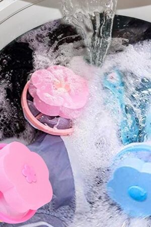 Flower Shape Washing Machine Cleaning Lint Hair Filter Remove Tool Mesh Bag - Multi