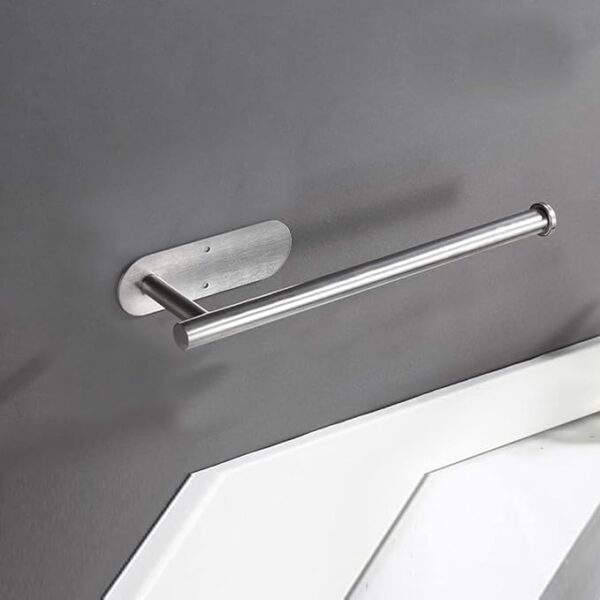 Wall Mount Punch Free Adhesive Bathroom Towel Holder Steel 5 Rods Hanger Shelf Rack Organizer