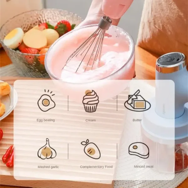 3 In 1 USB Electric Egg Beater Garlic Meat Grinder Food Blender Electric Chopper Hand Mixer Egg Beater Chopper Electric Whisk Mixer Coffee Milk Cream Beater - Image 5