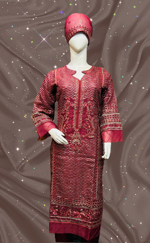 Stuff organza, embroidered,stitched suites 3piece &handmade  with Good Quality