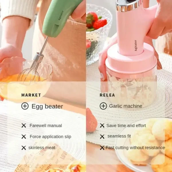 3 In 1 USB Electric Egg Beater Garlic Meat Grinder Food Blender Electric Chopper Hand Mixer Egg Beater Chopper Electric Whisk Mixer Coffee Milk Cream Beater - Image 6