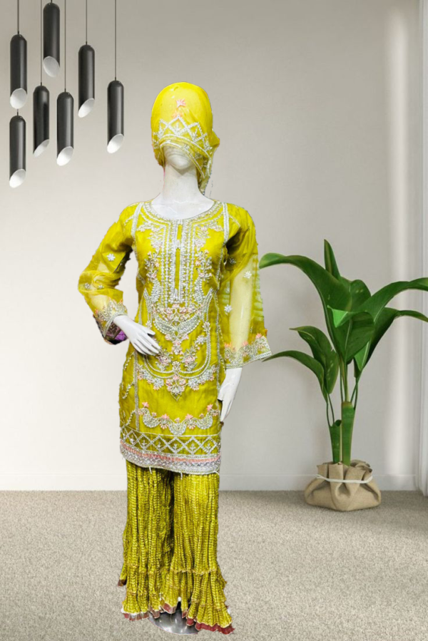 Stuff organza, embroidered,stitched suites 3piece &handmade  with Good Quality