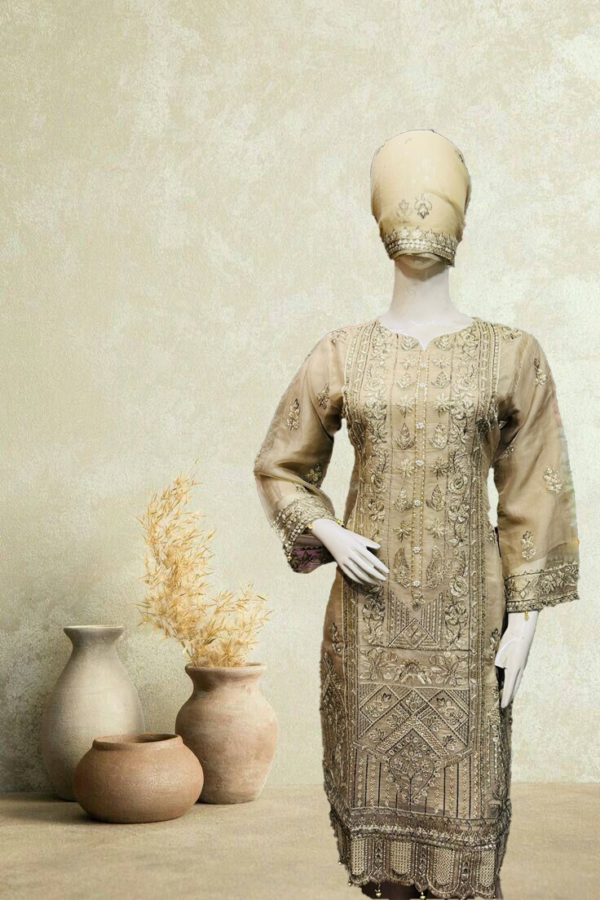 Stuff organza, embroidered,stitched suites 3piece &handmade  with Good Quality - Image 2