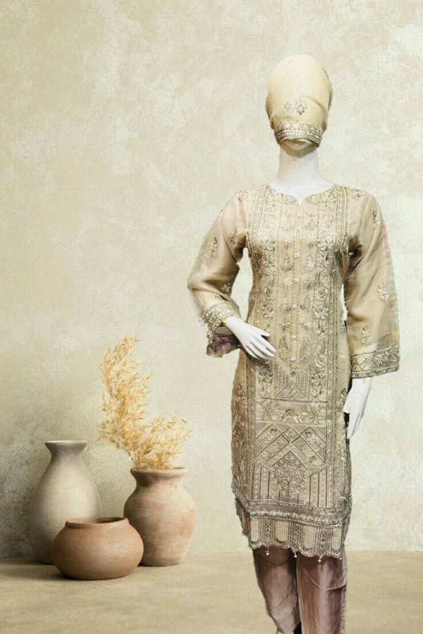 Stuff organza, embroidered,stitched suites 3piece &handmade  with Good Quality