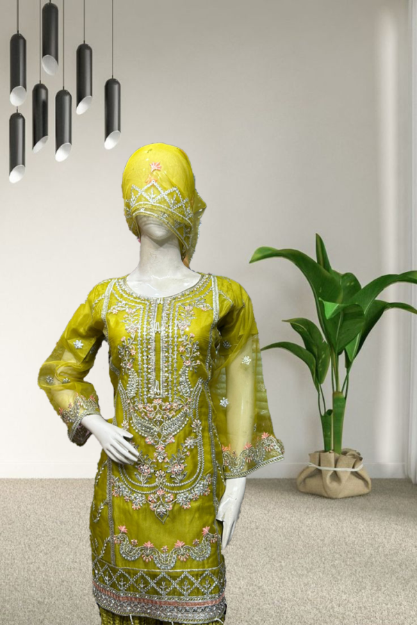 Stuff organza, embroidered,stitched suites 3piece &handmade  with Good Quality - Image 2