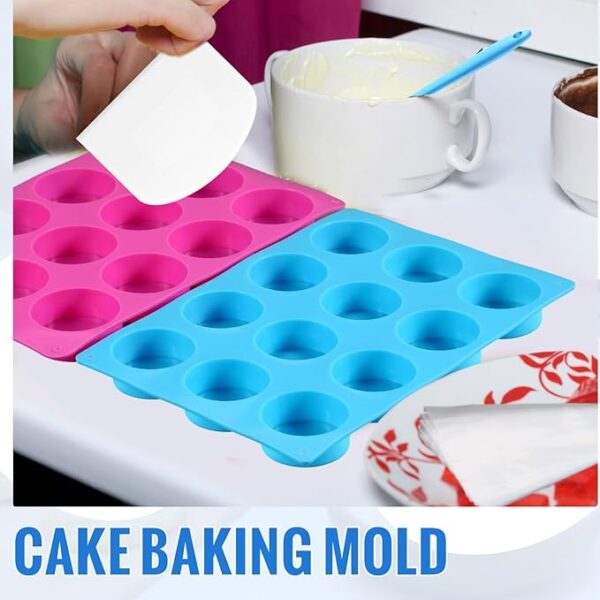 Cake Puck Mold Set Different Sizes 12 Cavity Chocolate Silicone Mold with Tray, Silicone Spatula, Piping Bag, Scraper Silicone Cake Baking Mold for Chocolate Candy Covered Dessert Molds - Image 3