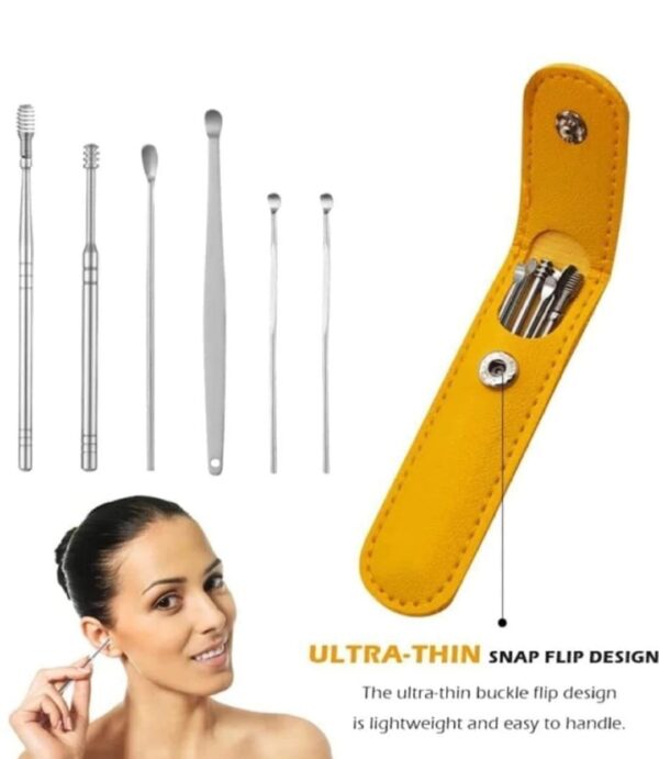 Ear Wax Cleaning  Tools kit Set with Leather Pouch Spring Curette Earwax