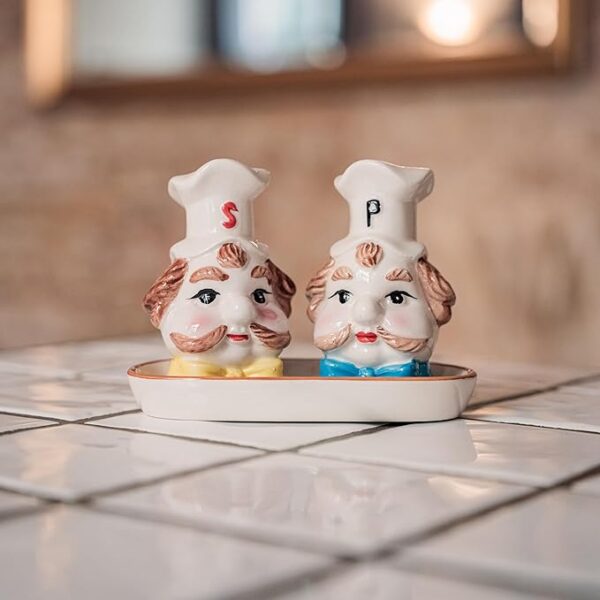 Ceramic Salt and Pepper Shakers Set with tray for Dining Table - Image 2