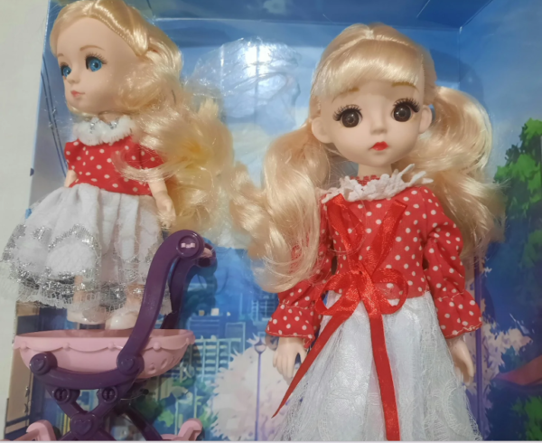Fashion Doll Set Rubber 2 Doll and Shopping Trolley Set with Premium Dresses and Shoes - Image 3