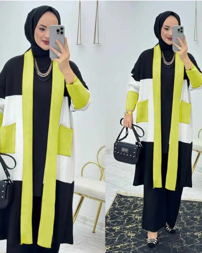 Turkish Patch-Work Gown Style 3-Pcs Winter Co-Ord Set - Image 3