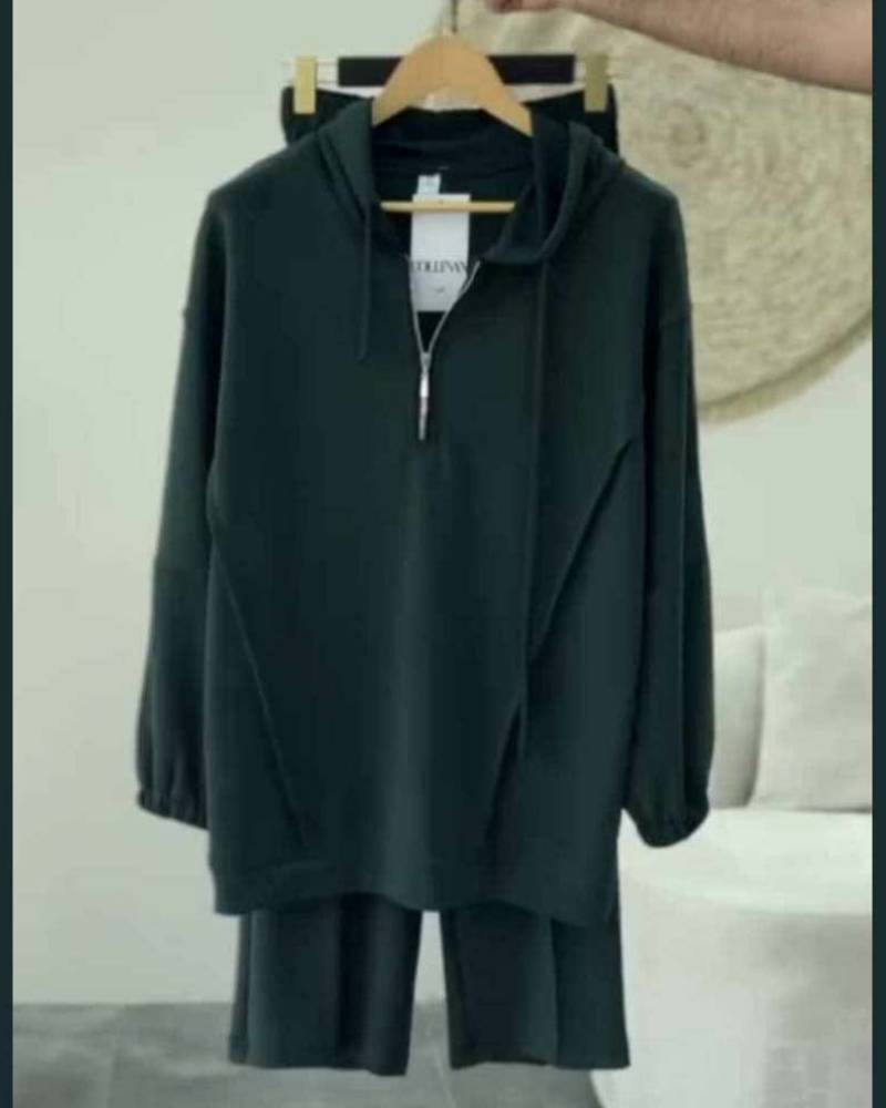 Drop-Shoulder Short Zip Hoodie Tracksuit - Image 5