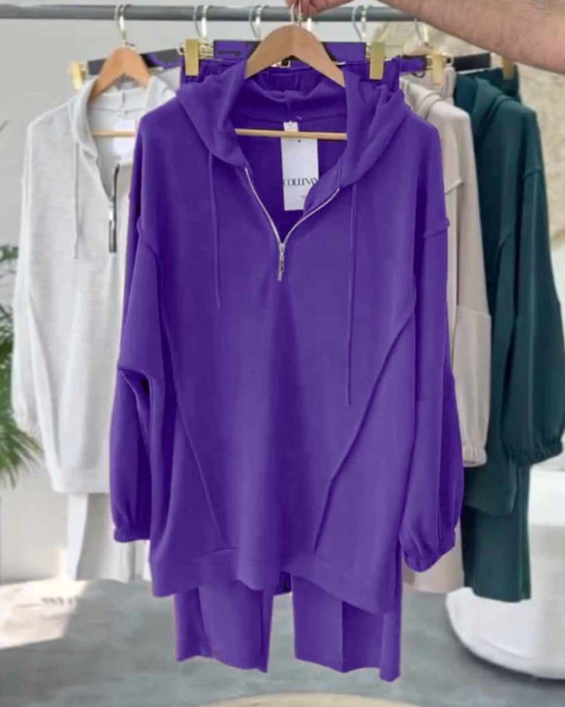 Drop-Shoulder Short Zip Hoodie Tracksuit - Image 4