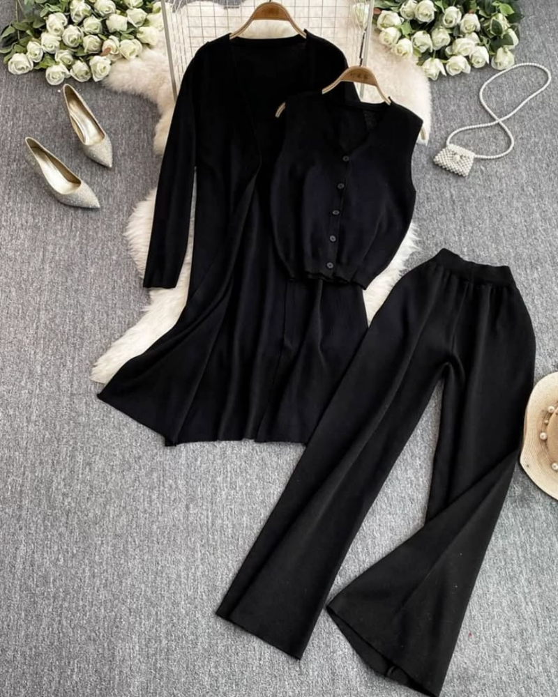 Long Gown Style 3-Pcs Winter Co-Ord Suit - Image 5