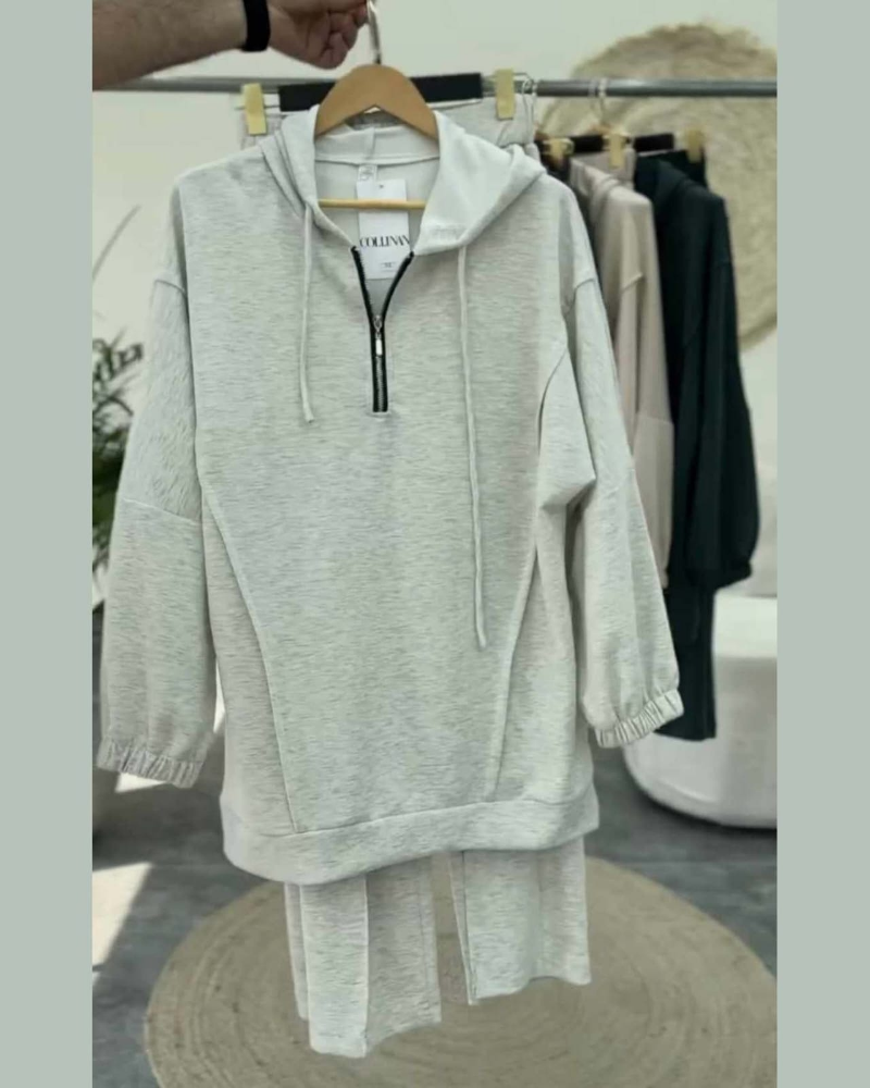 Drop-Shoulder Short Zip Hoodie Tracksuit - Image 2