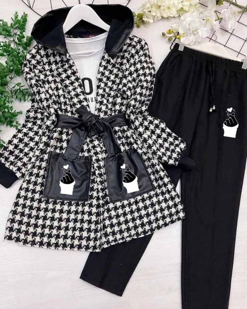 Kishmish Leather Pocket Hooded Down Arrow Style Tracksuit