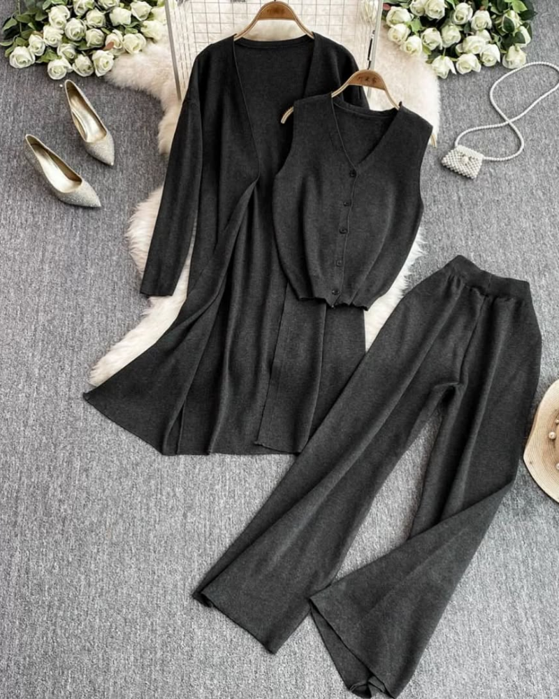 Long Gown Style 3-Pcs Winter Co-Ord Suit