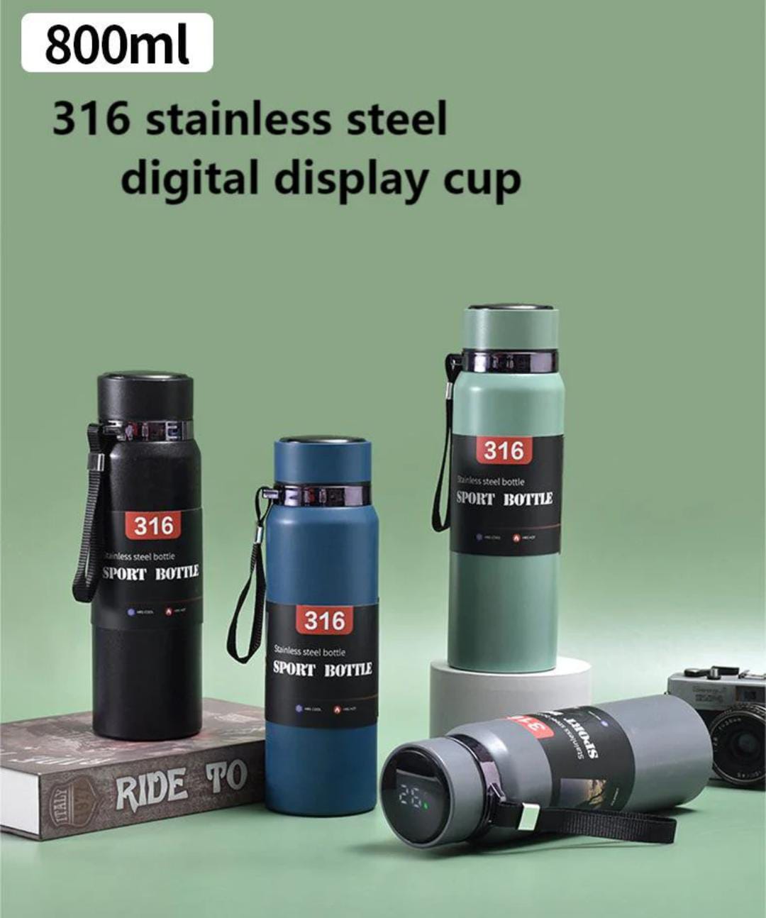 Portable Vacuum Stainless Steel Temperature Display Sports Smart Water Bottle 800ML