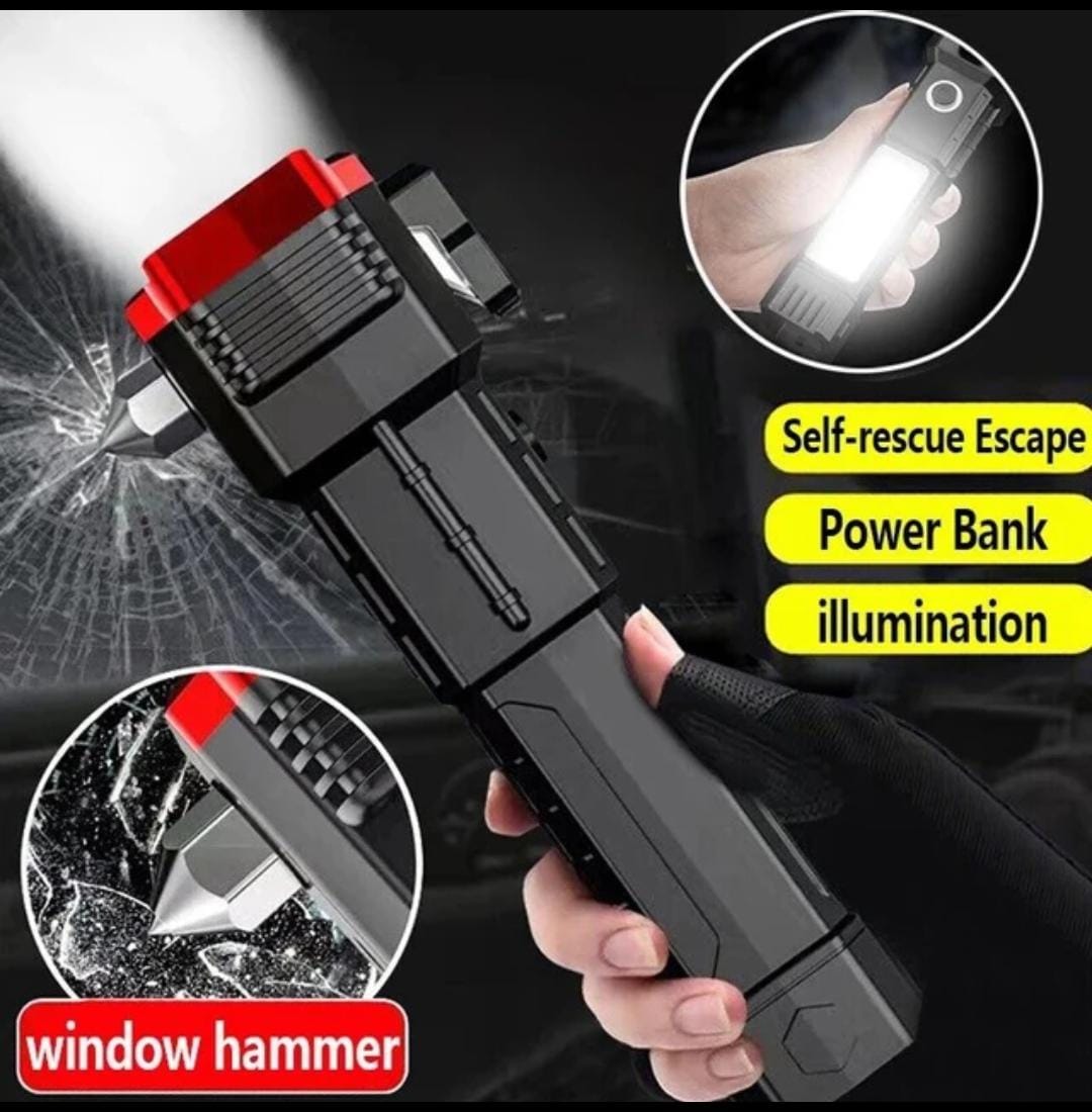 Multifunction Portable Led Flashlight Rechargeable LED Hammer Torch Flashlight, Car Emergency Tool with Window Breaker, Cutter